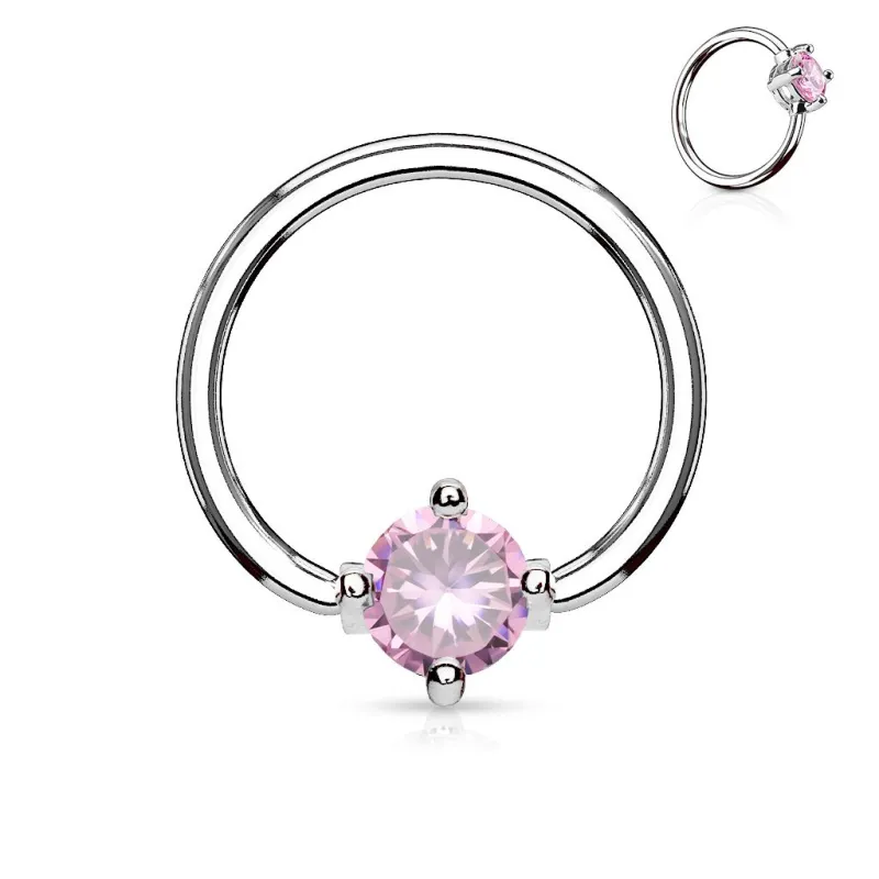 Piercing oreille teton anneau captif pierre ronde rose