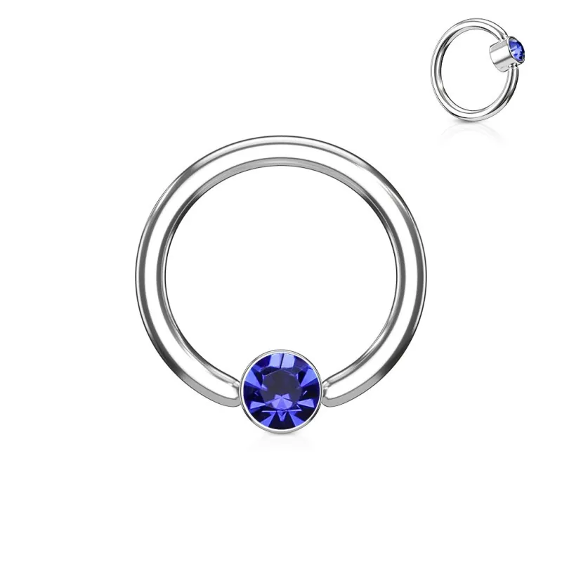 Piercing oreille anneau captif cristal bleu