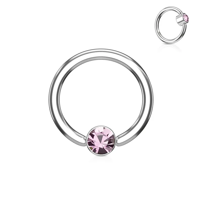 Piercing oreille anneau captif cristal rose