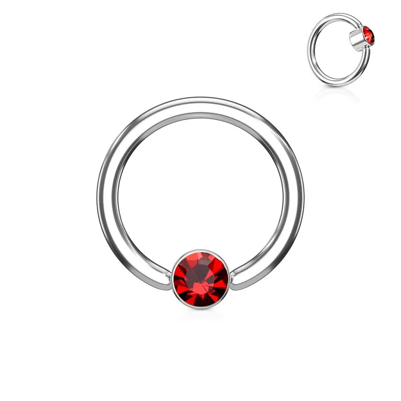 Piercing oreille anneau captif cristal rouge