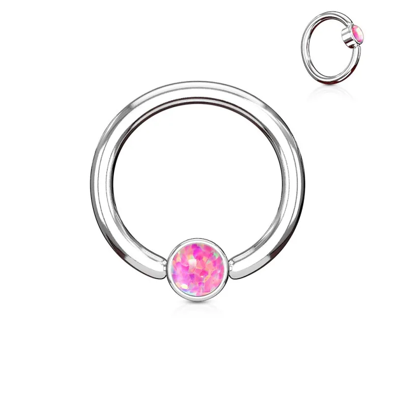 Piercing oreille teton anneau captif opale rose