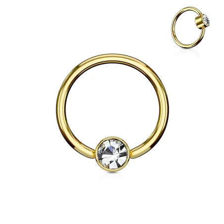 Piercing anneau captif cristal blanc acier doré