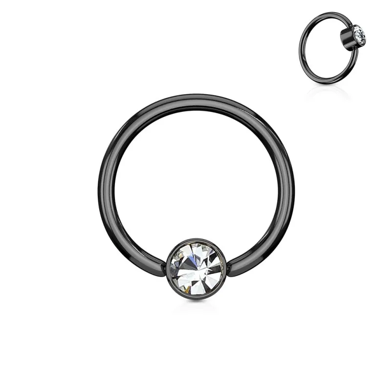 Piercing oreille teton anneau captif cristal blanc acier noir