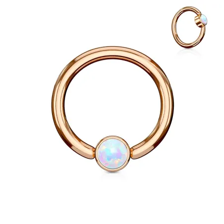 Piercing anneau captif acier rosé opale bleu