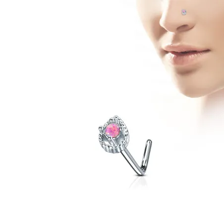 Piercing nez tige en L larme opale rose