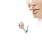 Piercing nez tige en L larme or rose opale blanche