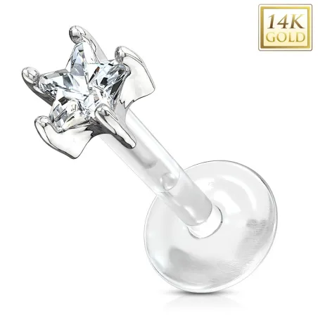 Piercing labret Bioplast et Or Blanc 14K Gemme Etoile