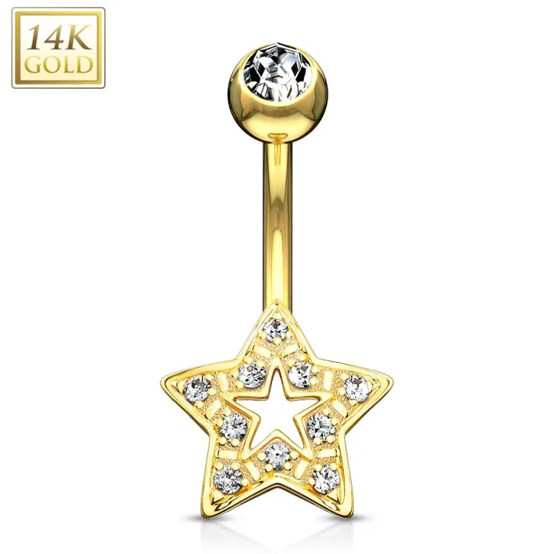 Piercing nombril Or Jaune 14 Carats étoile