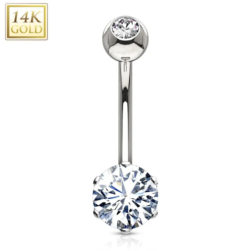 Piercing nombril Or blanc 14 carats serti d'un gemme