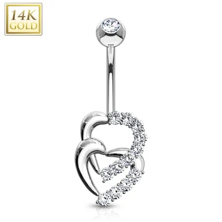 Piercing nombril Or blanc 14 carats coeurs entrelacés