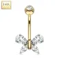 Piercing nombril Or jaune 14 carats papillon gemme blanc