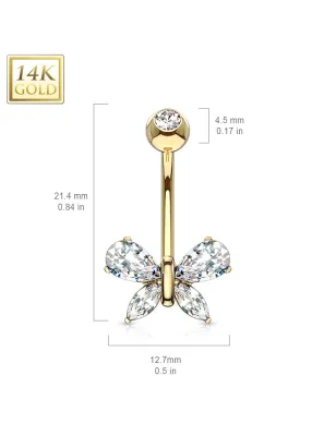 Piercing nombril Or jaune 14 carats papillon pierre blanche