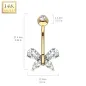 Piercing nombril Or jaune 14 carats papillon gemme blanc