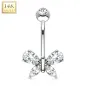 Piercing nombril Or blanc 14 carats papillon gemme blanc