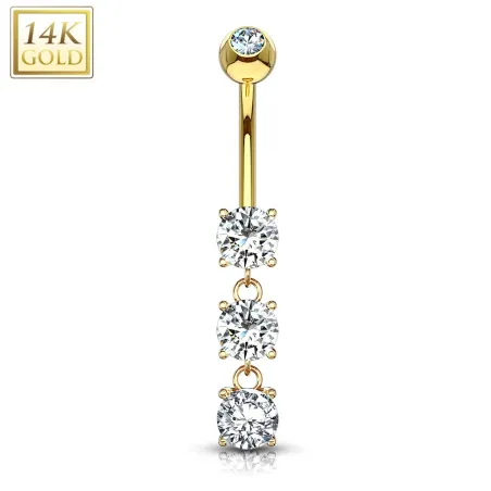 Piercing nombril Or 14 carats 3 pierres roses