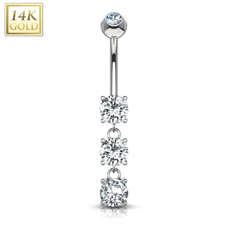 Piercing nombril Or blanc 14 carats 3 pierres