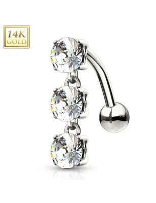 Piercing nombril inversé Or blanc 14 carats gemmes