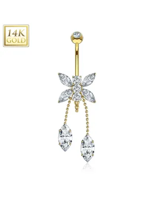 Piercing nombril Or 14 carats Pendentif Libellule