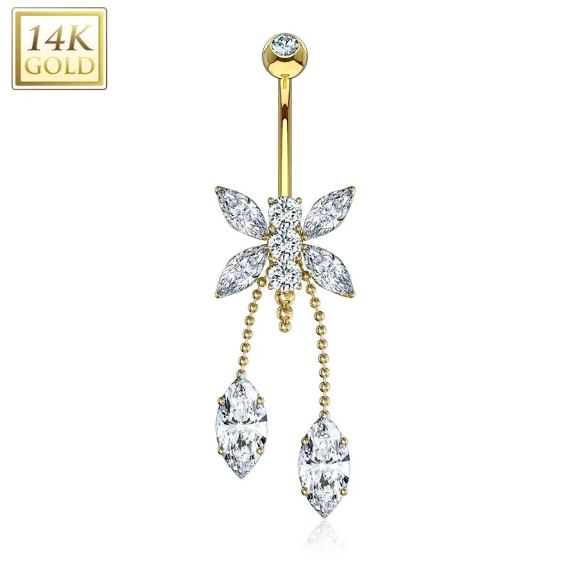 Piercing nombril Or jaune 14 carats Pendentif Libellule