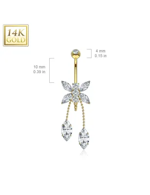 Piercing nombril Or 14 carats Pendentif Libellule