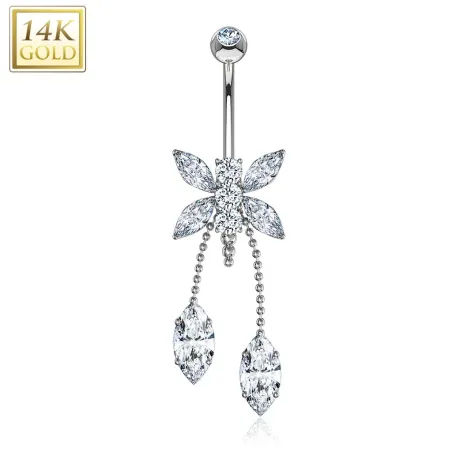 Piercing nombril Or blanc 14 carats Pendentif Libellule