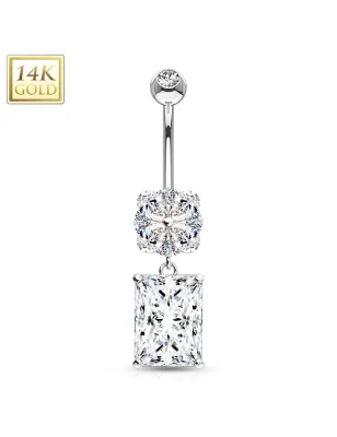 Piercing nombril Or blanc 14 carats gemme rectangulaire