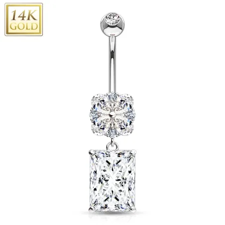 Piercing nombril Or blanc 14 carats gemme rectangulaire