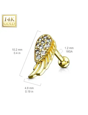 Piercing Cartilage Oreille Aile d'ange en Or Jaune 14 Carats