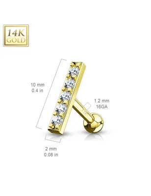 Piercing Cartilage Oreille Barre sertie en Or Jaune 14 Carats