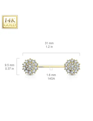 Piercing téton fleurs en Or Jaune 14 Carats