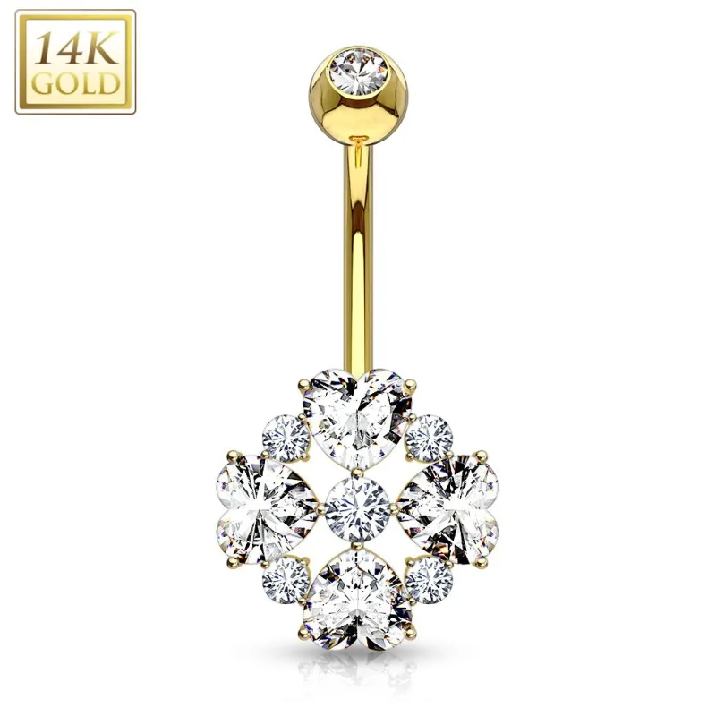 Piercing nombril Or Jaune 14 Carats fleur 4 coeurs