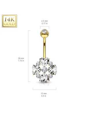 Piercing nombril Or Jaune 14 Carats fleur 4 coeurs