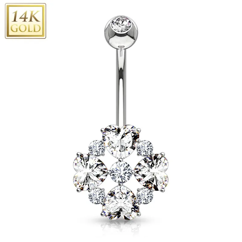 Piercing nombril Or blanc 14 Carats fleur 4 coeurs