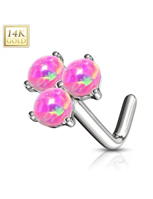 Piercing nez Or blanc 14 carats trois opales roses