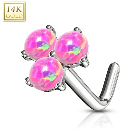 Piercing nez Or blanc 14 carats trois opales roses