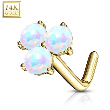 Piercing nez Or jaune 14 carats trois opales blanches