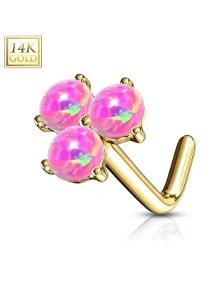 Piercing nez Or jaune 14 carats trois opales roses