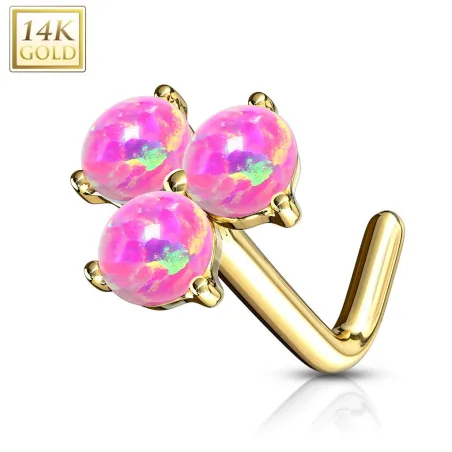 Piercing nez Or jaune 14 carats trois opales roses