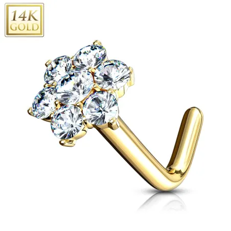 Piercing nez Or jaune 14 carats fleur 7 gemmes