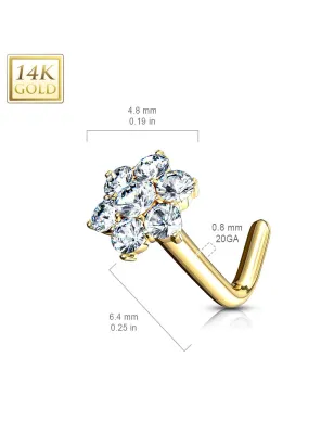 Piercing nez Or jaune 14 carats fleur 7 gemmes