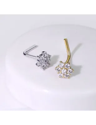 Piercing nez Or jaune 14 carats fleur 7 gemmes