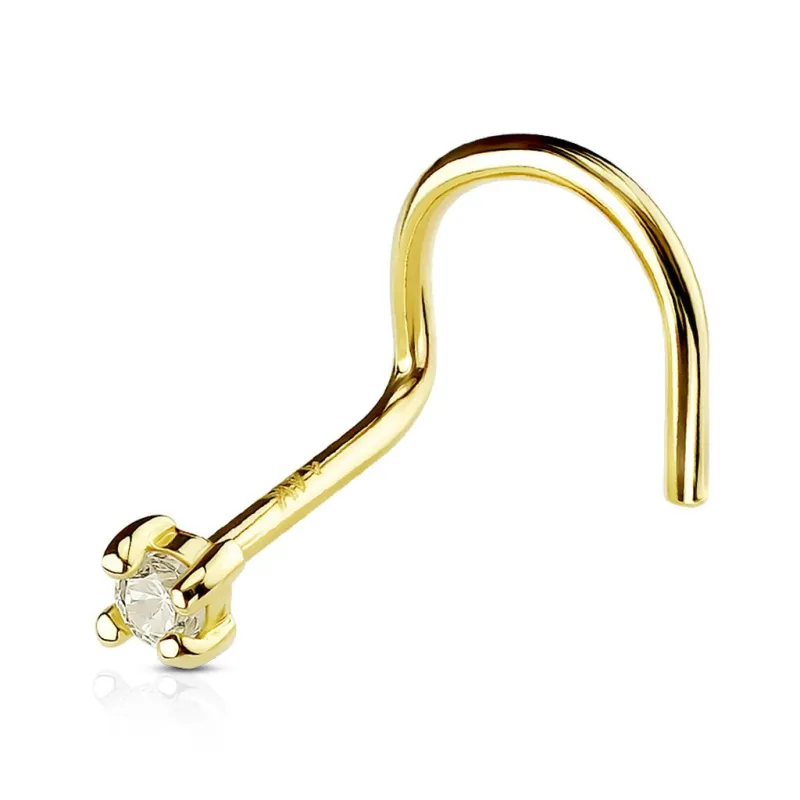 Piercing nez tige courbée Or 14K GEM Serti "Griffes"