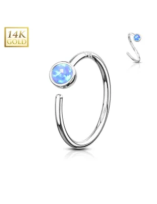 Piercing nez Anneau Or blanc 14 Carats opale bleue