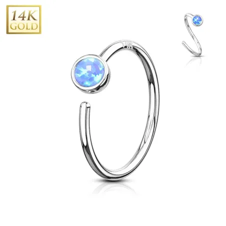 Piercing nez Anneau Or blanc 14 Carats opale bleue