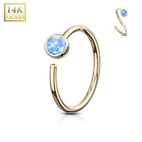 Piercing nez Anneau Or jaune 14 Carats opale bleue