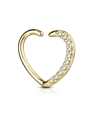 Piercing cartilage daith coeur pavé en Or jaune 14 Carats