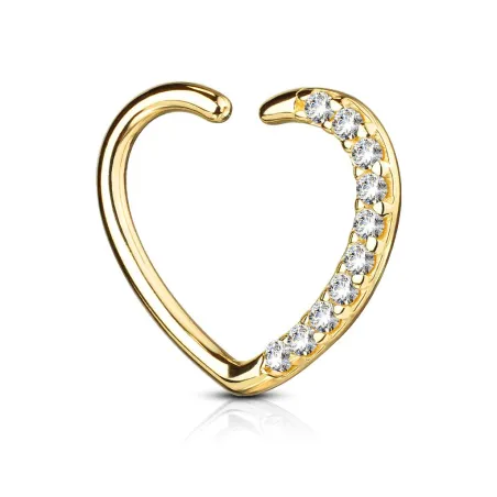 Piercing cartilage daith coeur pavé en Or jaune 14 Carats