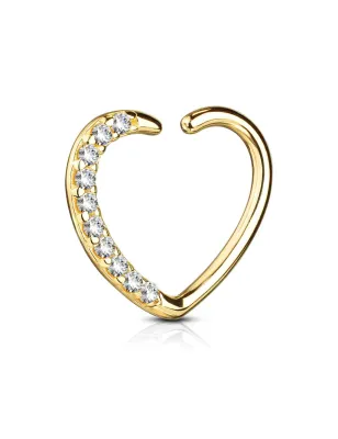 Piercing cartilage daith coeur pavé en Or jaune 14 Carats