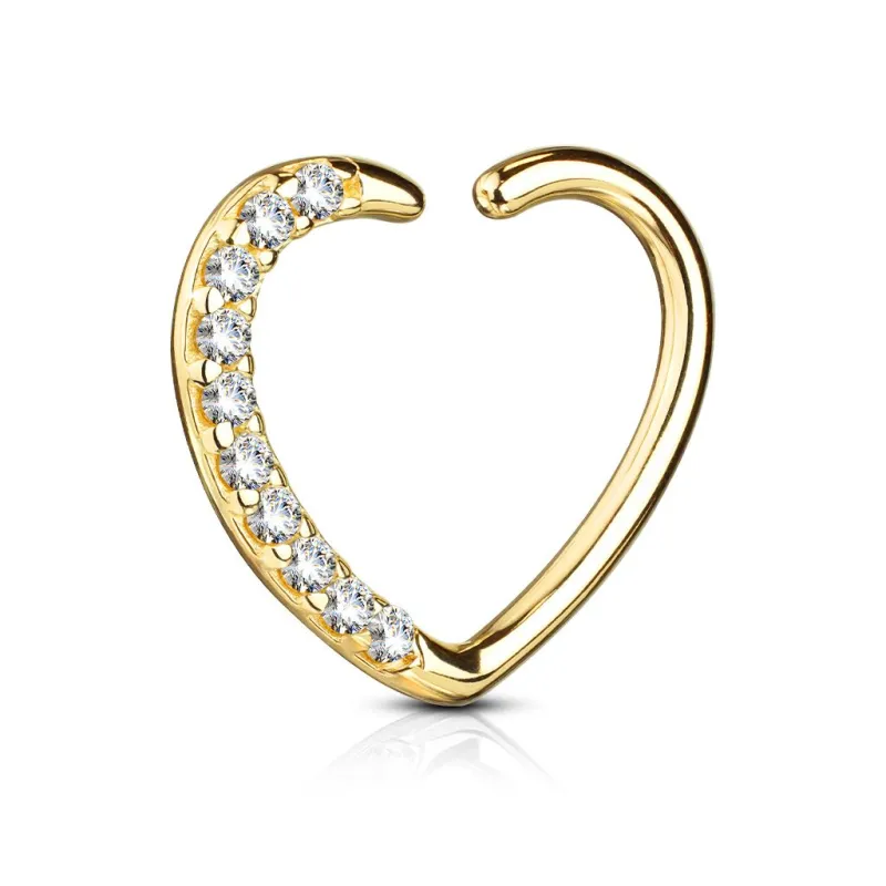 Piercing oreille cartilage daith coeur pavé en Or jaune 14 Carats