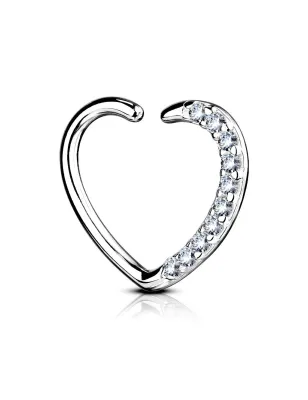 Piercing cartilage daith coeur pavé en Or blanc 14 Carats